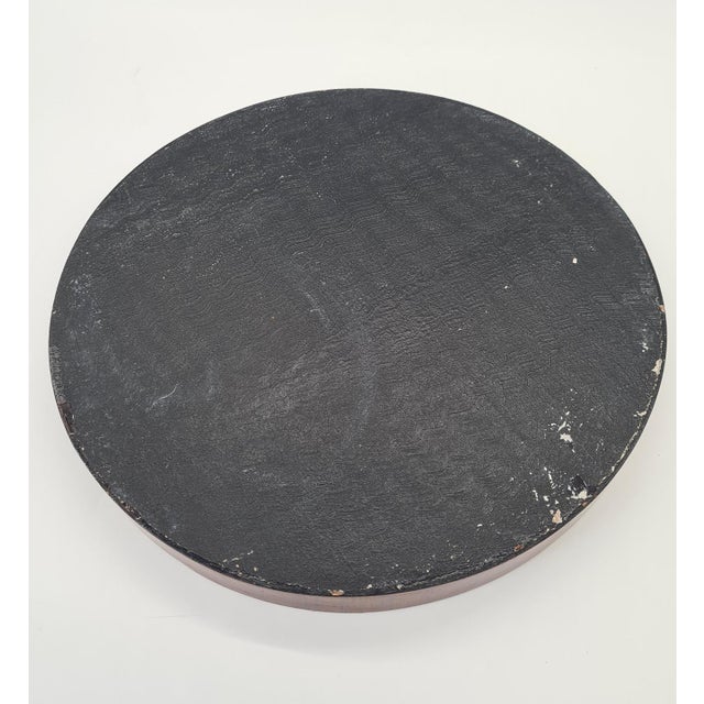 1930s Art Deco Round Dark Veneer Tray with Metal Decoration, 1930s For Sale - Image 5 of 9