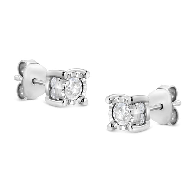 Contemporary .925 Sterling Silver 1.0 Cttw Round Brilliant-Cut Diamond Miracle-Set Solitaire Stud Earrings (H-I Color, I2-I3 Clarity) For Sale - Image 3 of 6