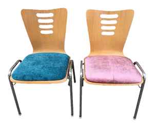Set of Metal and Wood Stackable Chairs with New Upholstery, 1990s