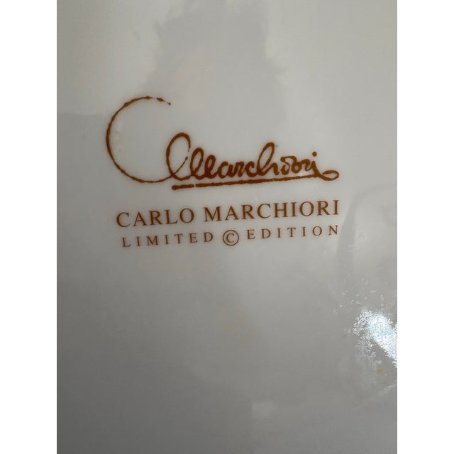 Persimmon Limited Edition Marco Marchiori Art Deco Style Gold and White Charger For Sale - Image 8 of 9