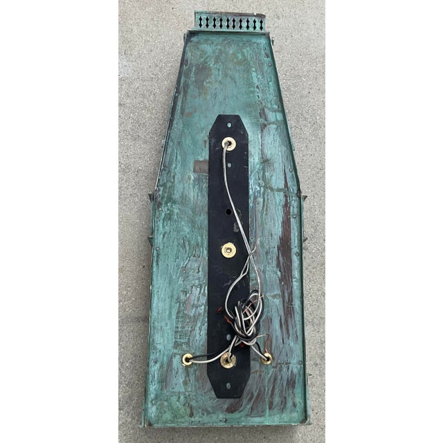 Verdigris Single Monumental Art Deco Style Verdigris Copper & Brass Wall Lantern For Sale - Image 8 of 14