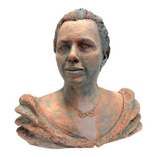 Vintage Signed Original Terra Cotta Bust Sculpture C1991 For Sale