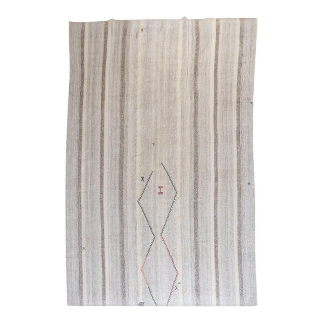 Vintage Zabihi Collection Primitive Abstract Gray Turkish Kilim - 7'5" x 12'5" For Sale