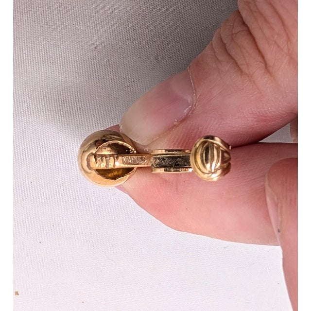 Brown Vintage Signed Napier Goldtone Brown Moonglow Cumquat Drop Clip Earrings-2 Pieces For Sale - Image 8 of 12