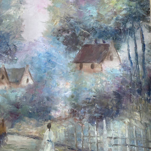 Impressionist 1950’s Impressionist Summer Village Painting on Canvas For Sale - Image 3 of 5