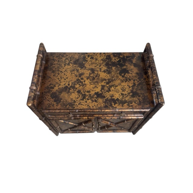 Vintage Chinoiserie Faux Bamboo Gold Tortoise Side Cabinet With Drawer For Sale - Image 4 of 12