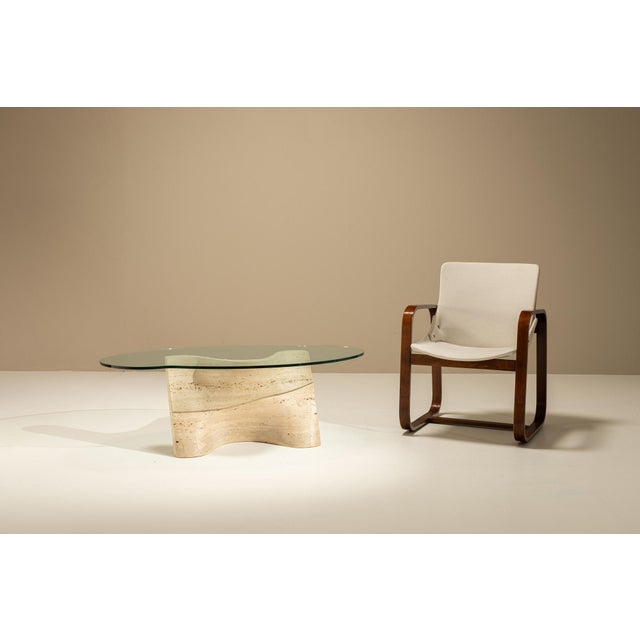 Beige Vintage Sculptural Travertine Coffee Table with Glass Top, Italy, 1970s For Sale - Image 8 of 14