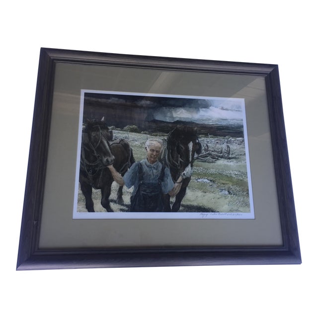 Watercolor Print "Haying - Luther Barrett With His Team" by Robert A. Fletcher For Sale