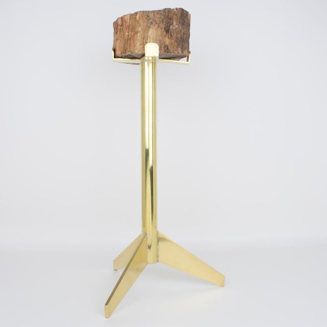 Mid-Century Modern Mid-Century Brass and Petrified Wood Ashtray Vide Poche Side Table, circa 1960 For Sale - Image 3 of 14