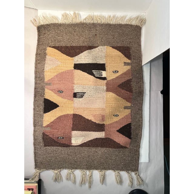 Beige Mid-Century Native American Southwest Weaving For Sale - Image 8 of 8