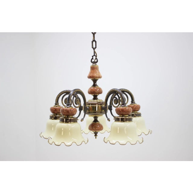 Large 6-Armed Brass Chandelier, 1980s For Sale - Image 11 of 11
