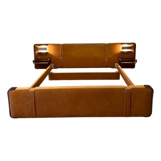Vintage Bed in Wood, Chrome Metal and Velvet, 1960s For Sale