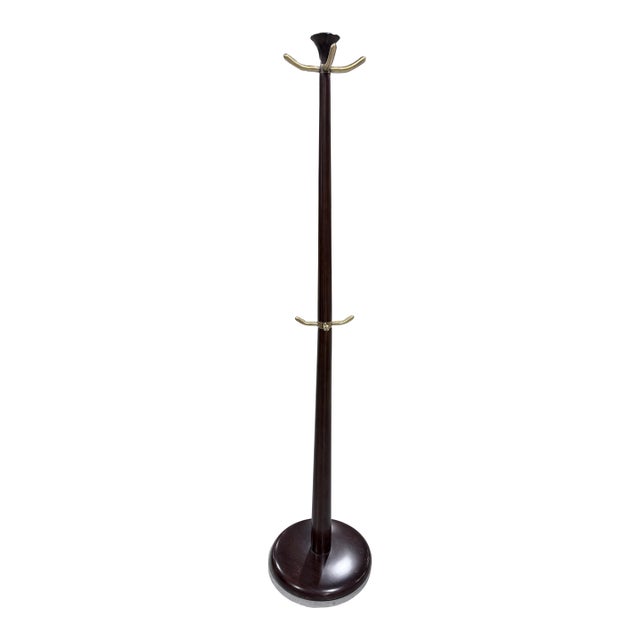 Italian Mid 20th Century Wood and Brass Coat Tree For Sale