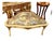 French Rococo Sky Blue Settee – Gold Leaf Frame, Ornate Cherub Top, Damask Upholstery For Sale