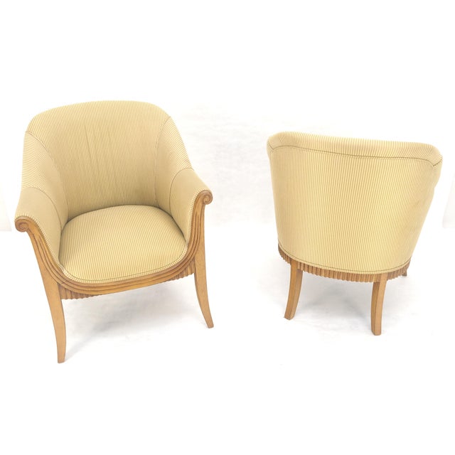 c.1940s Pair Leon Jallot Atr. Carved Scallop Edge Bergere Arm Lounge Chairs MINT For Sale - Image 11 of 11