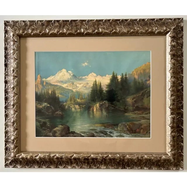 Thomas Moran, “a Snowy Mountain Range" (Path of Souls, Idaho), Vintage Chromolithograph For Sale - Image 4 of 6