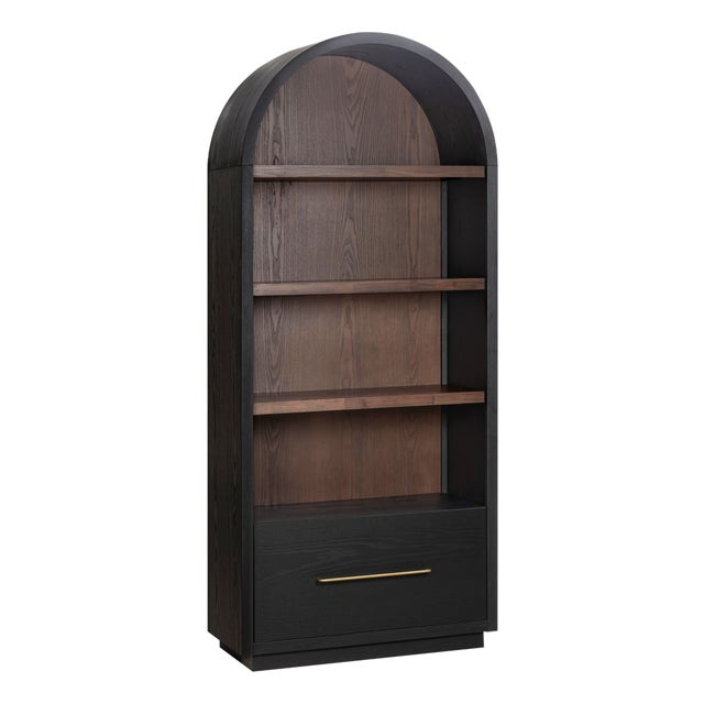 Marlow Black Wood Bookcase with File Drawer For Sale