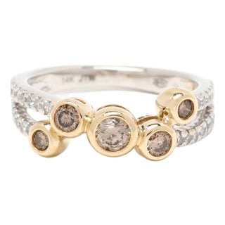 0.35ctw Diamond Cluster Bubble Band Ring, 14k Yellow & White Gold, Ring Size 5 For Sale