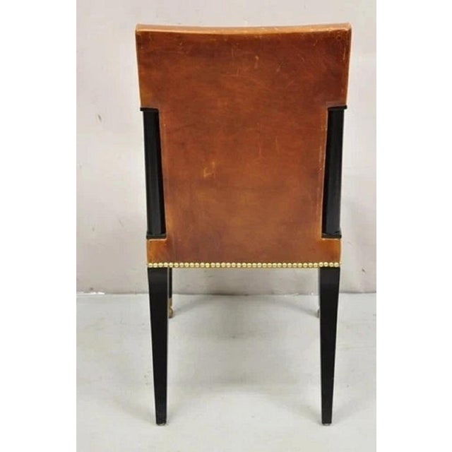 Late 20th Century French Art Deco Style Brown Leather Ebonized Frame Dining Chairs - Set of 8 For Sale - Image 12 of 18