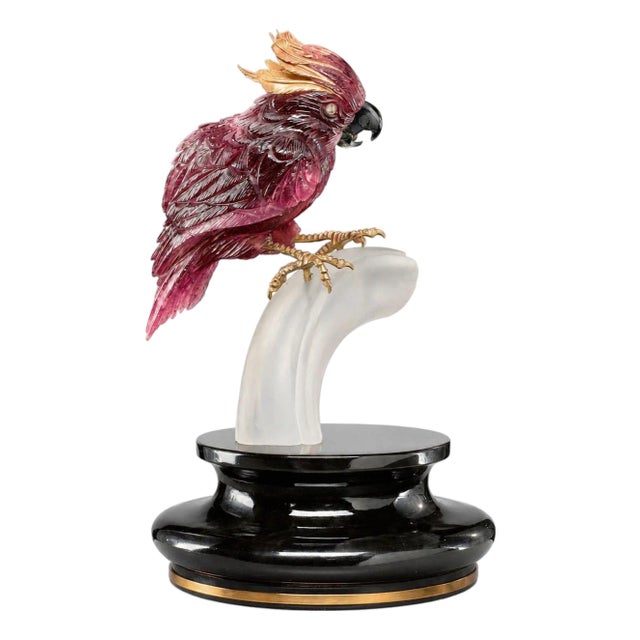 Late 20th Century Rubellite Tourmaline Cockatoo Sculpture by Manfred Wild for Emil Becker. Germany For Sale