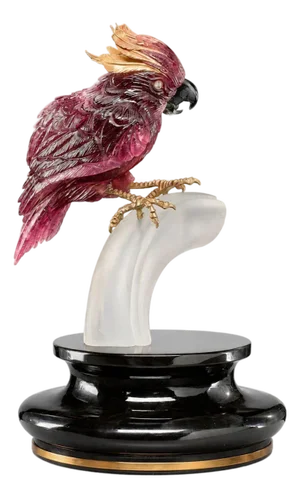 Late 20th Century Rubellite Tourmaline Cockatoo Sculpture by Manfred Wild for Emil Becker. Germany