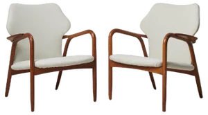 Set of Swedish Modern Upholstered White Armchairs, 1950s