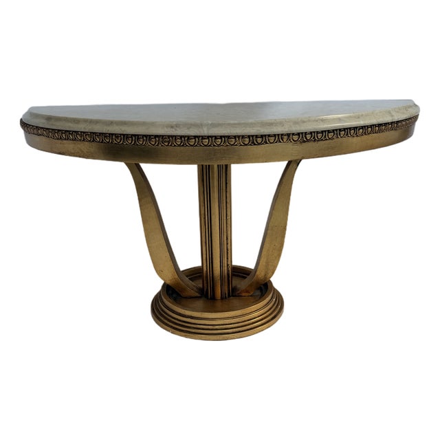 1960s Half Moon Console Marble Gold FlakeTable For Sale