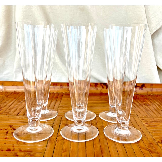 Set of 6 Tiffany and Company Crystal Pilsner Glasses. Tiffany mark on bottom.