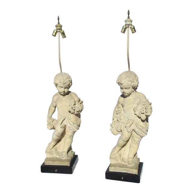 Allegorical Seasons Figural Sculpture Table Lamps - A Pair of 2 For Sale