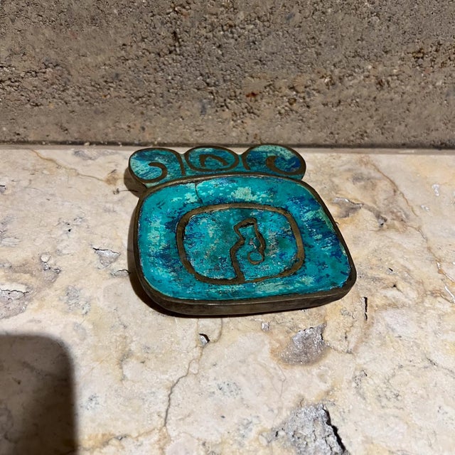 Pepe Mendoza 1950s Pepe Mendoza Ashtray Malachite & Brass Mexico For Sale - Image 4 of 5