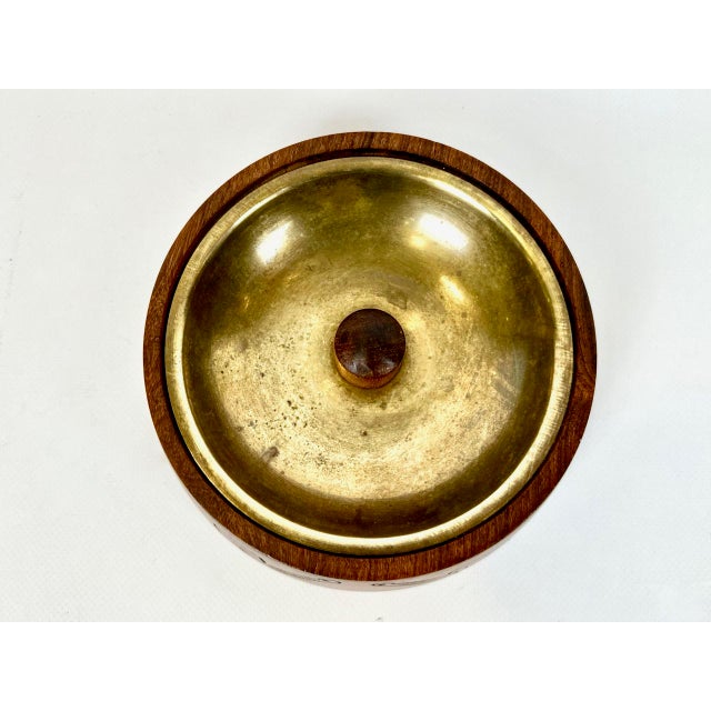 Mid-Century Modern Round Teak and Brass Pipe Ashtray, 1960s For Sale - Image 4 of 10