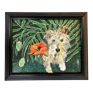 Contemporary Scruffy Terrier & Ferns Dog Print by Judy Henn For Sale
