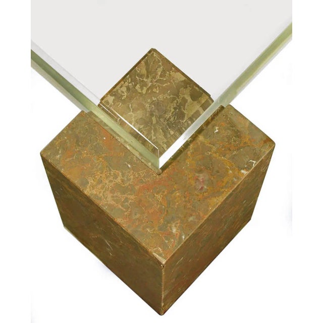 1980s Brazilian Red Marble Column Coffee Table with Thick Lucite Top For Sale - Image 5 of 8