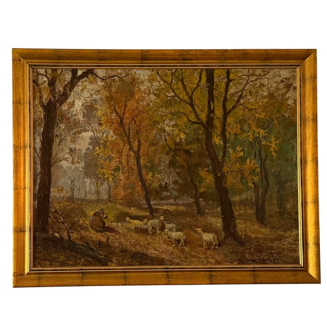 Mid 20th Century Antique Jeno Dukai Takach Hungarian Oil Painting of Sheep in a Landscape For Sale - Image 5 of 7