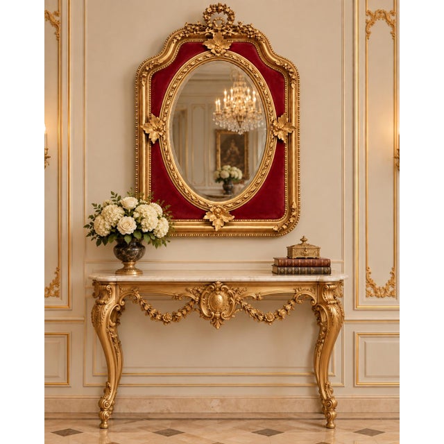 Gold Mid 20c French Artisan Louis XVI Gold Wood Wall Mirror For Sale - Image 8 of 8