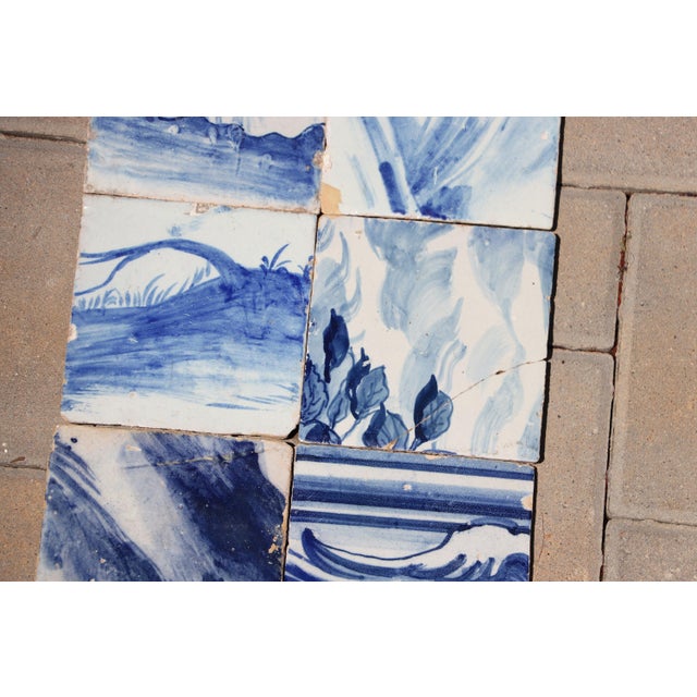 Antique Set of 8 Baroque Portuguese Tiles, 18th Century Blue & White Scenic and Figural Details For Sale - Image 4 of 8