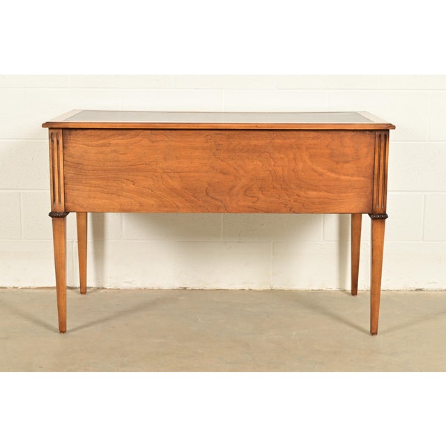 Sligh Furniture French Regency Louis XVI Carved Walnut Leather Top Writing Desk, Circa 1960s For Sale - Image 13 of 14