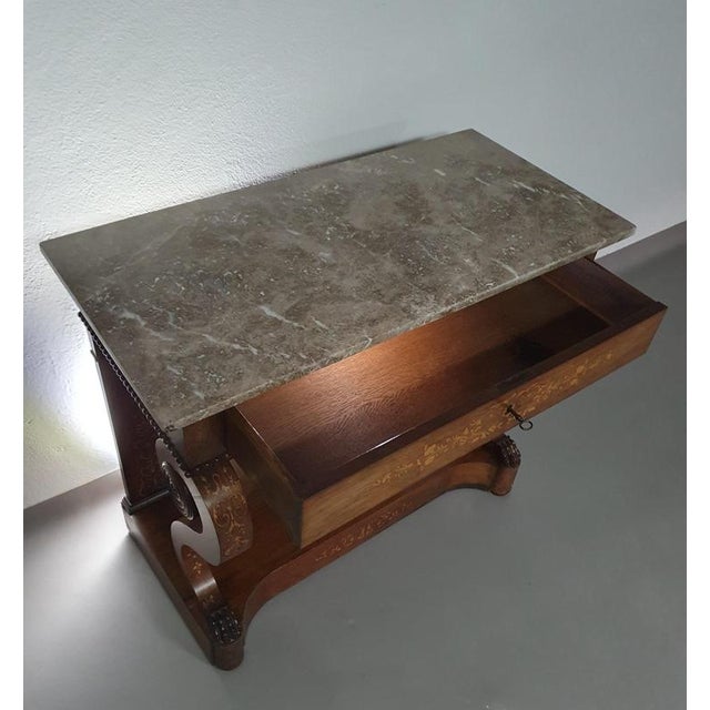 French Trumeau Side Table with Wood Inlay, 1830s For Sale - Image 11 of 18