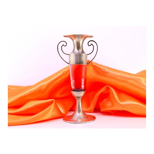 Metal Silver Candlestick with Handles, Lilac Glass Core and Smooth Circular Base For Sale - Image 7 of 7
