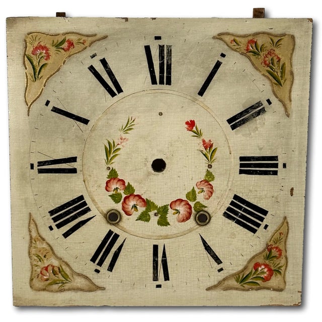 Antique American Hand Painted Wood Clock Dial From Pillar & Scroll Type Shelf Clock - Early 19th Century For Sale - Image 9 of 12