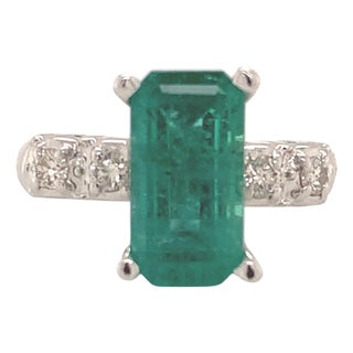 Natural Emerald Diamond Ring 14Karat Gold 2.95 TCW Certified For Sale