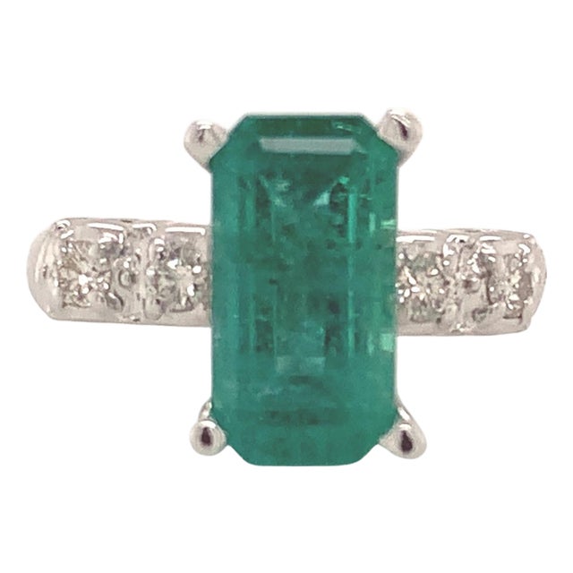 Natural Emerald Diamond Ring 14Karat Gold 2.95 TCW Certified For Sale