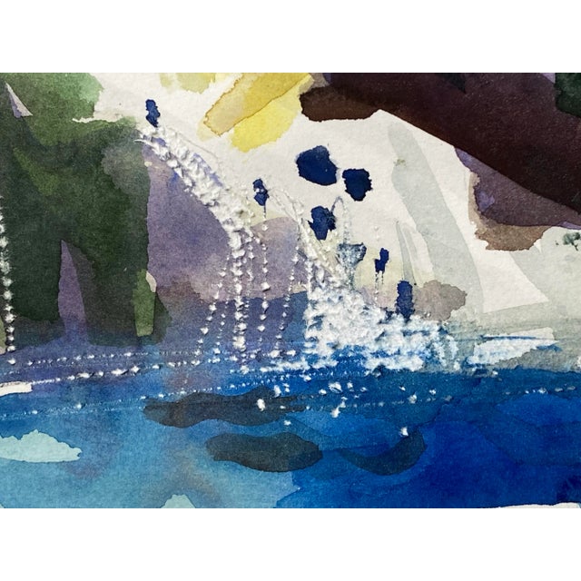 Lovely large scale watercolor of expressionist woodland waterfall painted with an experts hand in transperancy and color....