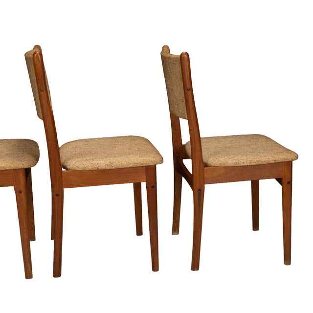 1970s Set of 4 Danish Modern Dining Chairs Teak Frame Tweed Upholstery Mid Century For Sale - Image 11 of 16
