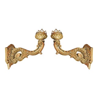 1950s Grand Hand-Carved, Gilt Wood Sconces - a Pair For Sale