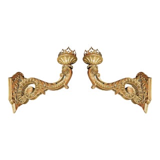 1950s Grand Hand-Carved, Gilt Wood Sconces - a Pair For Sale