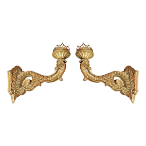 1950s Grand Hand-Carved, Gilt Wood Sconces - a Pair