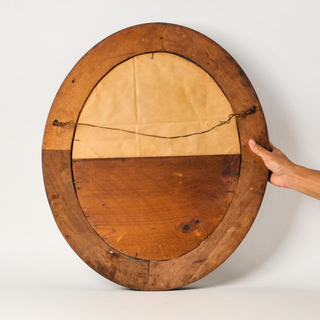 Large Antique Deep Wood Framed Oval Mirror With Gold Accent For Sale - Image 17 of 17