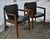 Mid-Century Modern Thonet Walnut Arm Chairs Mid Century Modern Black Vinyl Pair Office For Sale - Image 3 of 11