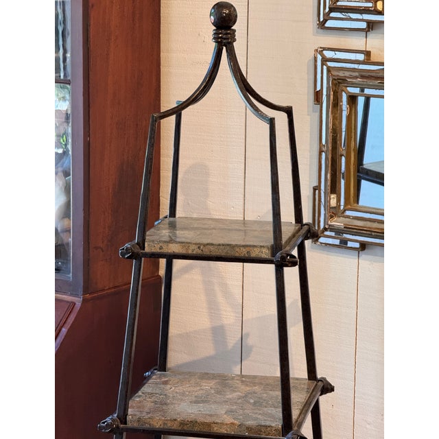 1980s 1980s Metal Obelisk Etagere With Stone Shelves For Sale - Image 5 of 9